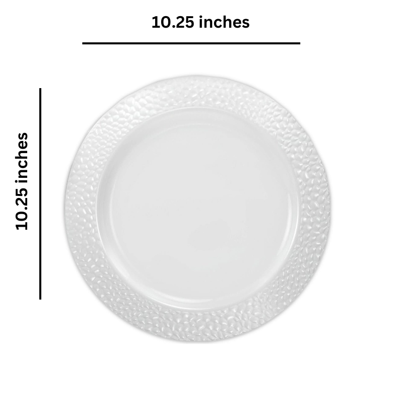 Load image into Gallery viewer, Pebbled Plastic Dinner Plate White Rim 10.25&quot; Elegant Plates Lillian
