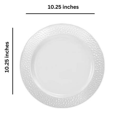 Pebbled Plastic Dinner Plate White Rim 10.25" Elegant Plates Lillian