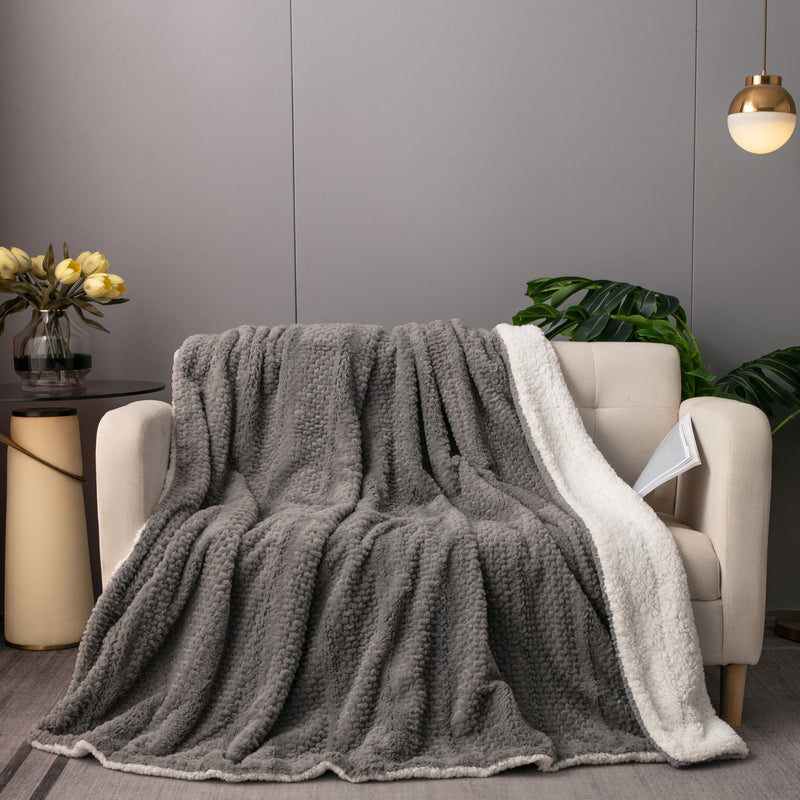 Load image into Gallery viewer, Dark Grey Faux Fur Throw Blanket Bubble Textured Striped Embossed Gift Tache Home Fashion
