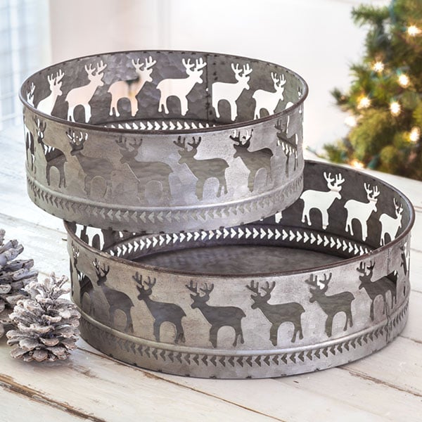 Galvanized Metal Cutout Reindeer Feed Troughs, Set of 2 General CT