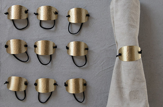 Hammered Brass and Suede Napkin Rings, Set of 4 General CC