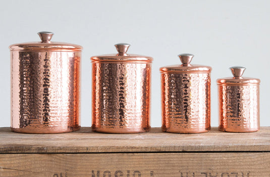 Hammered Stainless Steel Canisters with Copper Finish, Set of 4 General CC