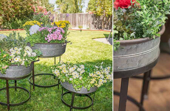 Removable Galvanized Tray Planters on Stand, Set of 3 General VIP