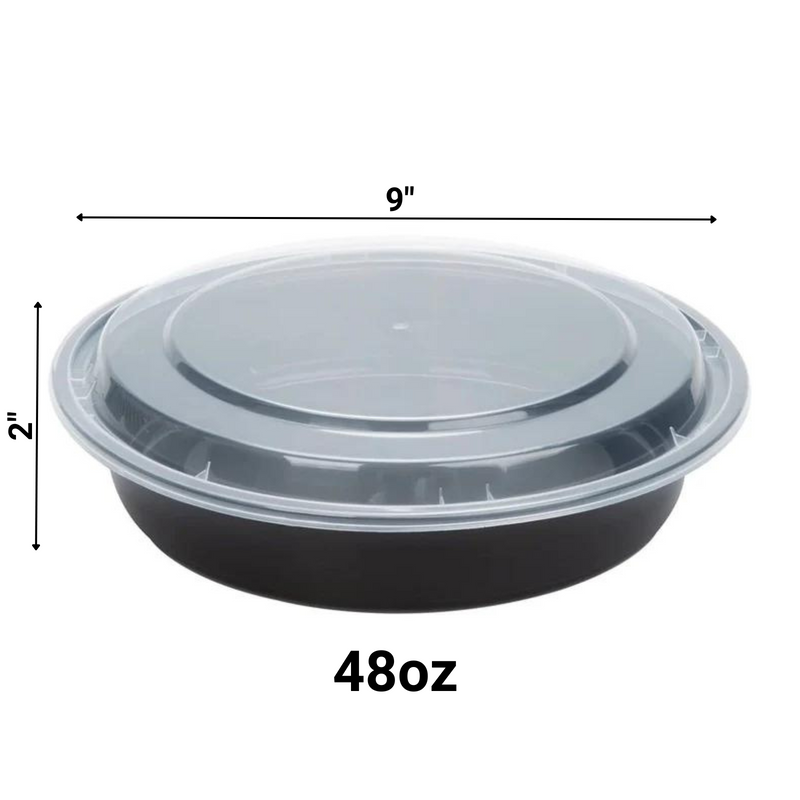 Load image into Gallery viewer, 48oz. Disposable Round Meal Prep/ Bento Box Containers with Clear Lids Food Storage &amp; Serving VeZee
