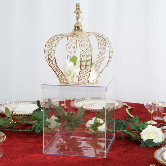 12" Clear Mirrored Acrylic Display Box, Transparent Pedestal Riser with Interchangeable Lid and Base Decorations HIER_7200 Default Title