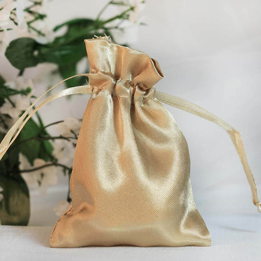 12 Pack 3" Champagne Satin Drawstring Wedding Party Favor Gift Bags Favor Bags HIER_9710