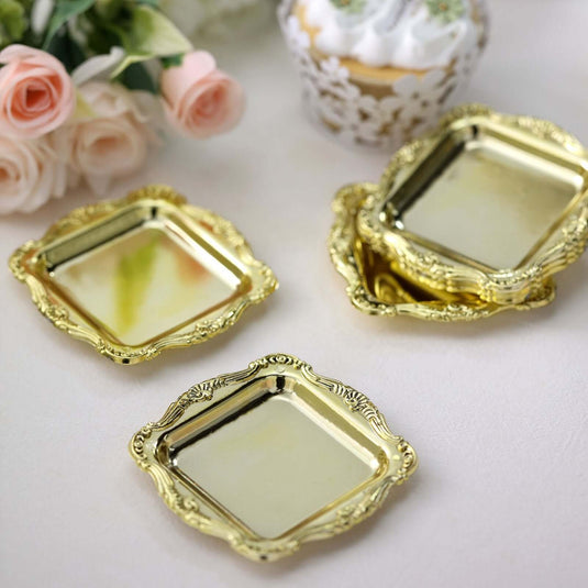 12 Pack 3" Gold Baroque Mini Square Sweet Treats Serving Platter, Party Favor Candy Display Tray Favor Bags & Boxes PROstorez Default Title