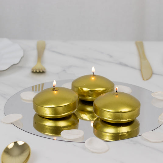 12 Pack 3" Gold Floating Candles, Unscented Dripless Wax Discs for Centerpieces Decorations HIER_8400