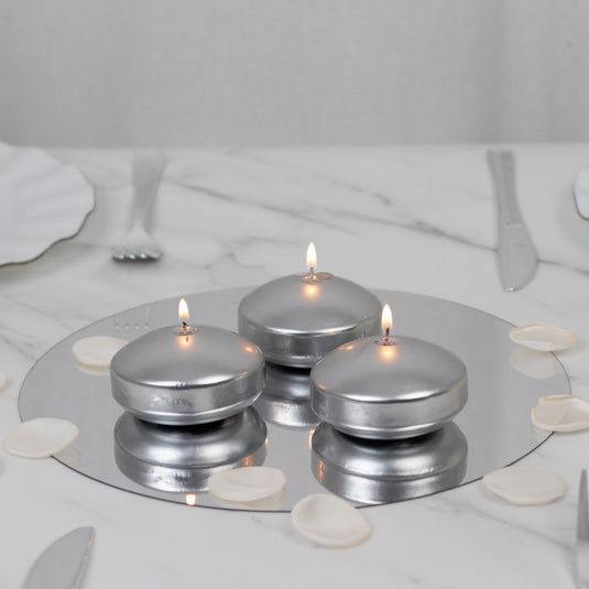 12 Pack 3" Silver Floating Candles, Unscented Dripless Wax Discs for Centerpieces Decorations HIER_8400