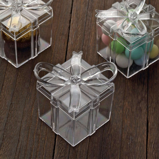 12 Pack 3" Square Clear Bow Top Plastic Party Favor Boxes, Transparent Candy Container Gift Boxes Favor Bags & Boxes PROstorez Default Title