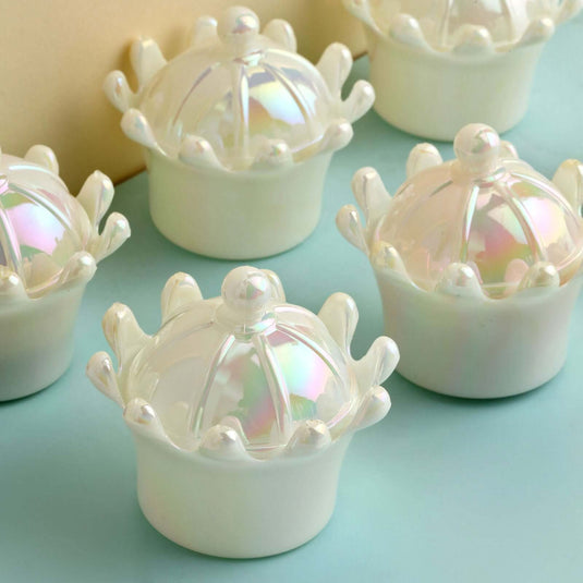 12 Pack 3" White Fillable Mini Crown Treat Favor Boxes, Small Candy Container Gift Boxes With Iridescent Dome Lids Favor Bags & Boxes PROstorez Default Title