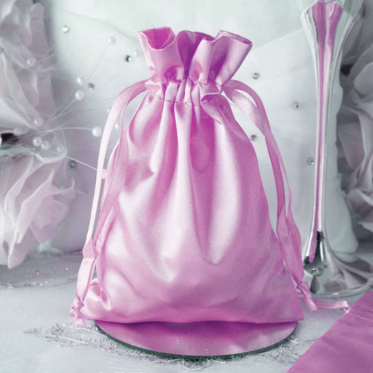 12 Pack 5"x7" Pink Satin Drawstring Wedding Party Favor Gift Bags Favor Bags HIER_9710