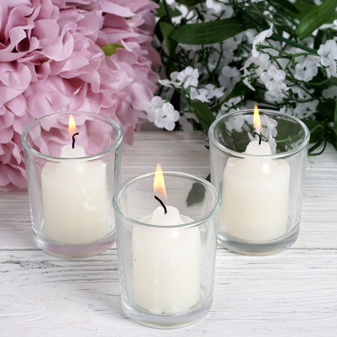 12 Pack Ivory Votive Candle and Clear Glass Votive Holder Candle Set Decorations HIER_7130