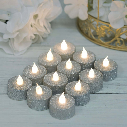 12-Pack LED Tealight Candles Glitter Silver Design - Flameless Battery Operated Tea Lights LED PROstorez Default Title