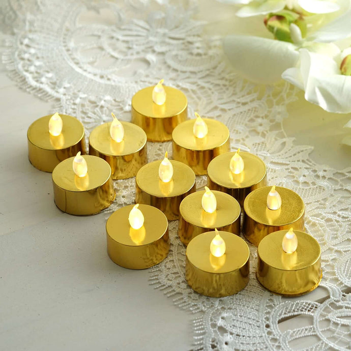 12-Pack LED Tealight Candles Metallic Gold Design - Reusable Flameless Battery Operated Lights LED PROstorez Default Title