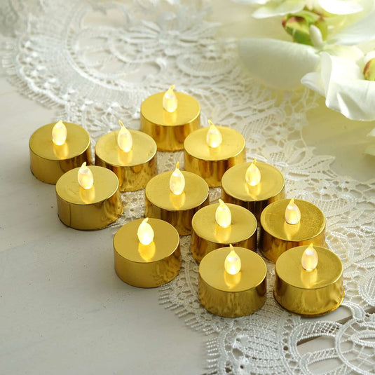 12-Pack LED Tealight Candles Metallic Gold Design - Reusable Flameless Battery Operated Lights LED PROstorez Default Title