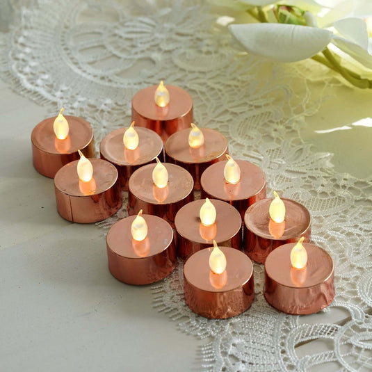 12-Pack LED Tealight Candles Rose Gold Metallic Design - Reusable Flameless Battery Operated Lights LED PROstorez Default Title