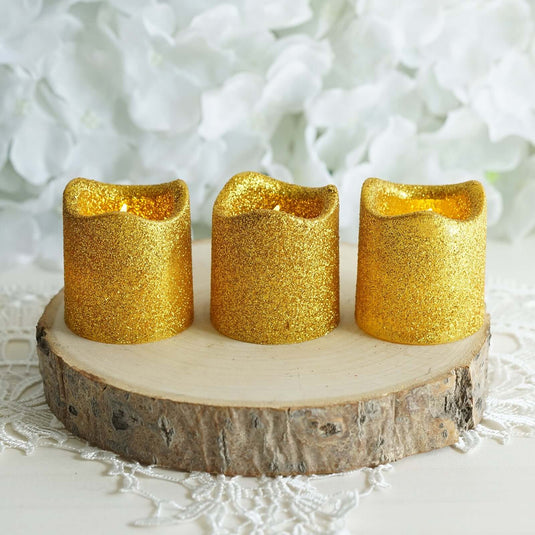 12-Pack LED Votive Candles Glittered Gold Design - Reusable Flameless Battery Operated Lights LED PROstorez Default Title