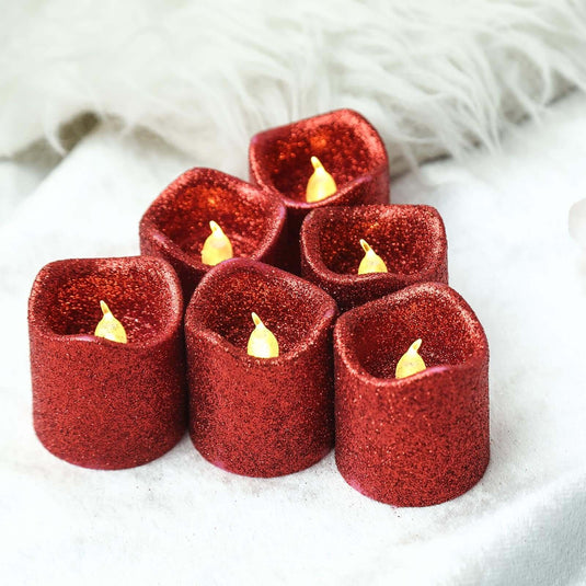 12-Pack LED Votive Candles Glittered Red Design - Reusable Flameless Battery Operated Lights LED PROstorez Default Title