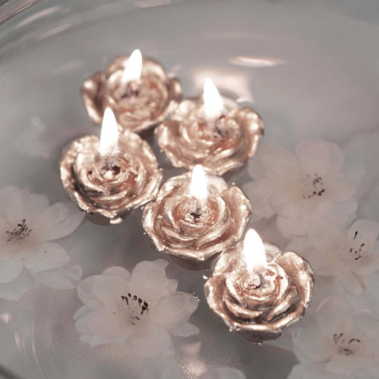 12-Pack Mini Floating Candles Rose Flower Design Rose Gold - Wedding Vase Fillers for Decor 1" Decorations PROstorez Default Title