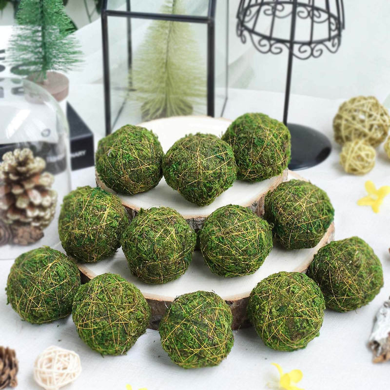 12-Pack Moss Ball Vase Fillers Handmade with Golden Twine Natural Preserved - DIY Decorative Craft Projects 2" Decorations PROstorez Default Title