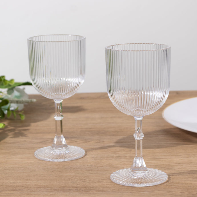 12-Pack Plastic Goblets Clear Vintage Ribbed Pattern - Reusable Shatterproof Glassware 9oz Disposables HIER_4300