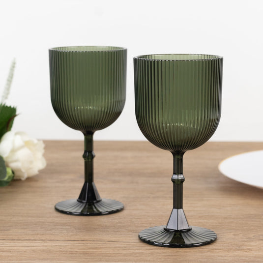 12-Pack Plastic Goblets Hunter Emerald Green Vintage Ribbed Pattern - Reusable Shatterproof Glassware 9oz Disposables HIER_4300