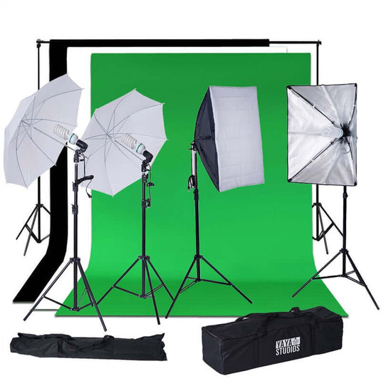 1200W White Umbrella Continuous Lighting Photo Video Studio Kit With Soft Box Reflectors and Muslin Chromakey Backgrounds Backdrops PROstorez Default Title