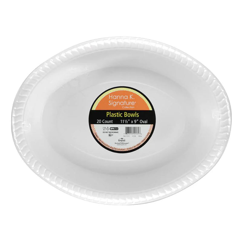 Load image into Gallery viewer, White Plastic Oval Serving Bowl 11½&quot; x 9&quot; Disposable Plates Hanna K
