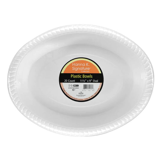 White Plastic Oval Serving Bowl 11½" x 9" Disposable Plates Hanna K