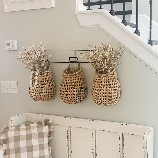 Set of 3 Hyacinth Wall Baskets on Hanging Rack Whats trending WG