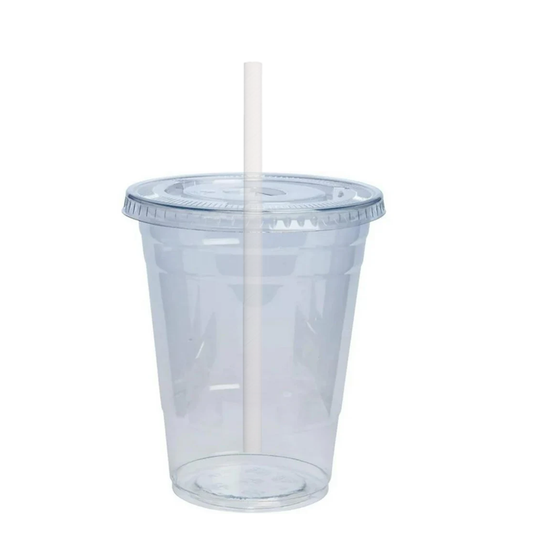 Load image into Gallery viewer, 12oz Plastic Clear PET Cups With Flat Lid &amp; Straw, for All Kinds of Beverages Smoothie Cups VeZee
