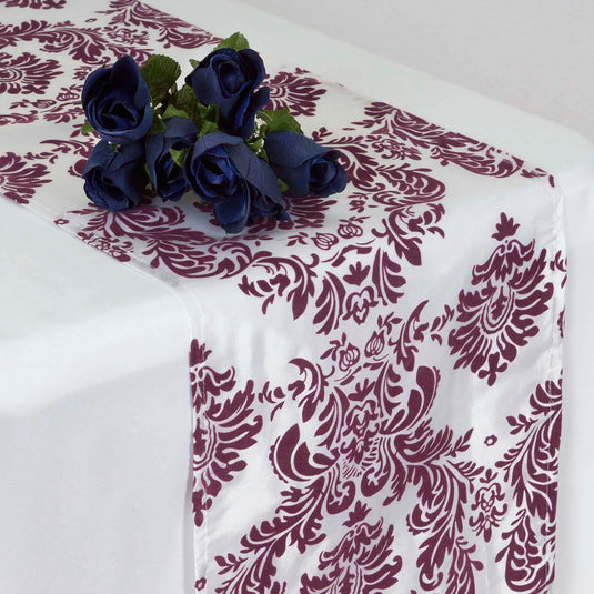 12"x108" Eggplant Taffeta Damask Flocking Table Runner Runners PROstorez Default Title