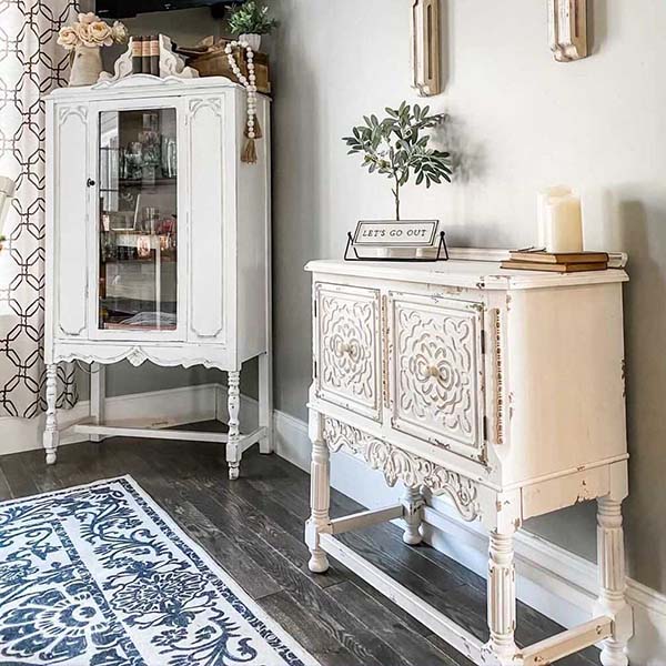 Antique-Inspired Chippy White Wooden Cabinet General ABH