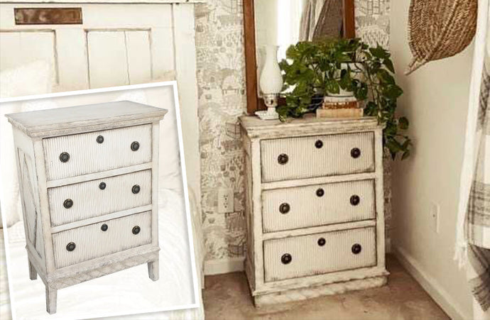 French Whitewashed Three Drawer Dresser General ABH