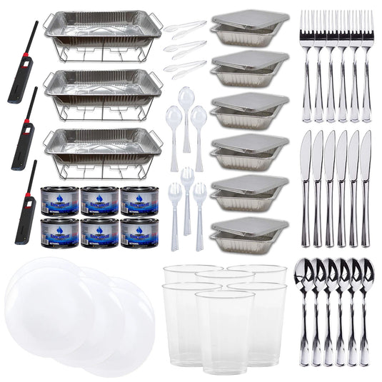 Disposable Aluminum Chafing Dish Buffet Serving Kit | Outdoor Party Value Pack (136PC) Disposable VeZee