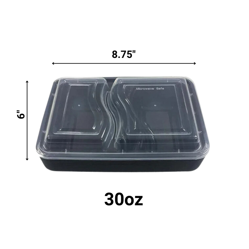 Load image into Gallery viewer, *WHOLESALE* 3oz Black Rectangular 2 Compartment Containers w/ lids | 150ct/Case VeZee
