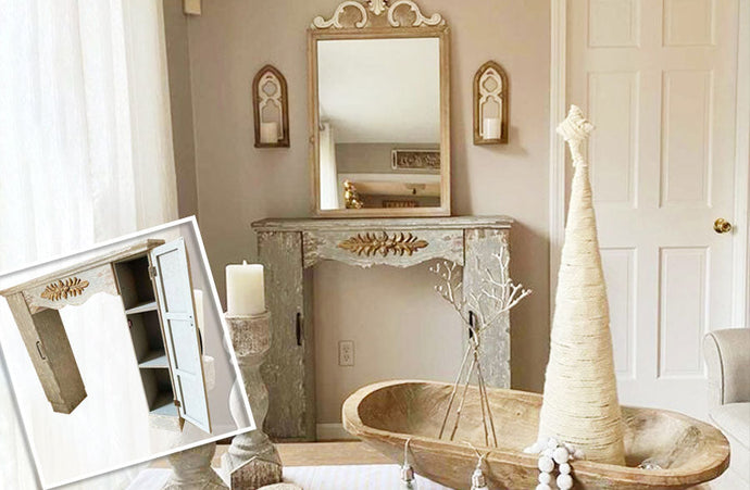 Ornate Distressed Mantel with Storage General ABH