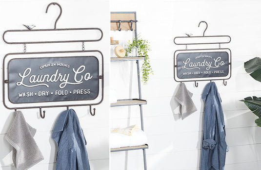 Laundry Room Hanger Sign with Hooks General UMA