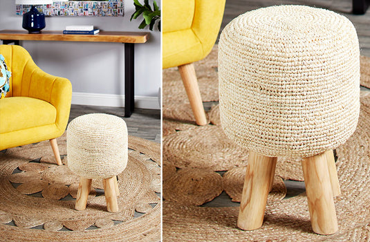 Woven Seagrass Teak Wood Stool Accessory UMA