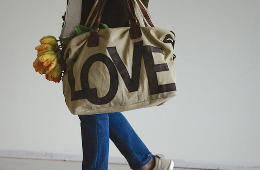 Canvas "Love" Tote with Leather Handle General CC