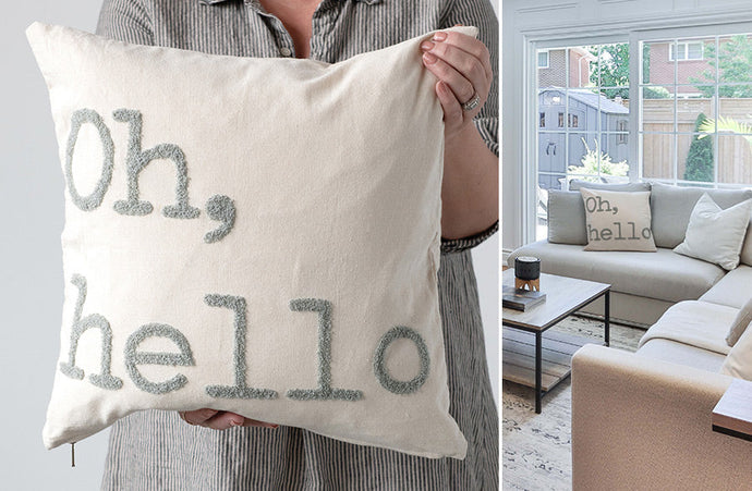 Oh Hello Embroidered Throw Pillow Accessory CC