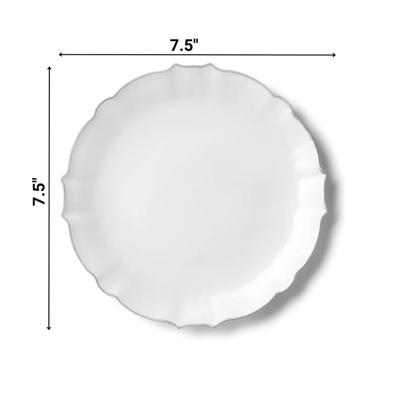 Load image into Gallery viewer, LUXE Collection White With Silver Rim 7.5&quot; Premium Heavyweight Plastic Plates VeZee
