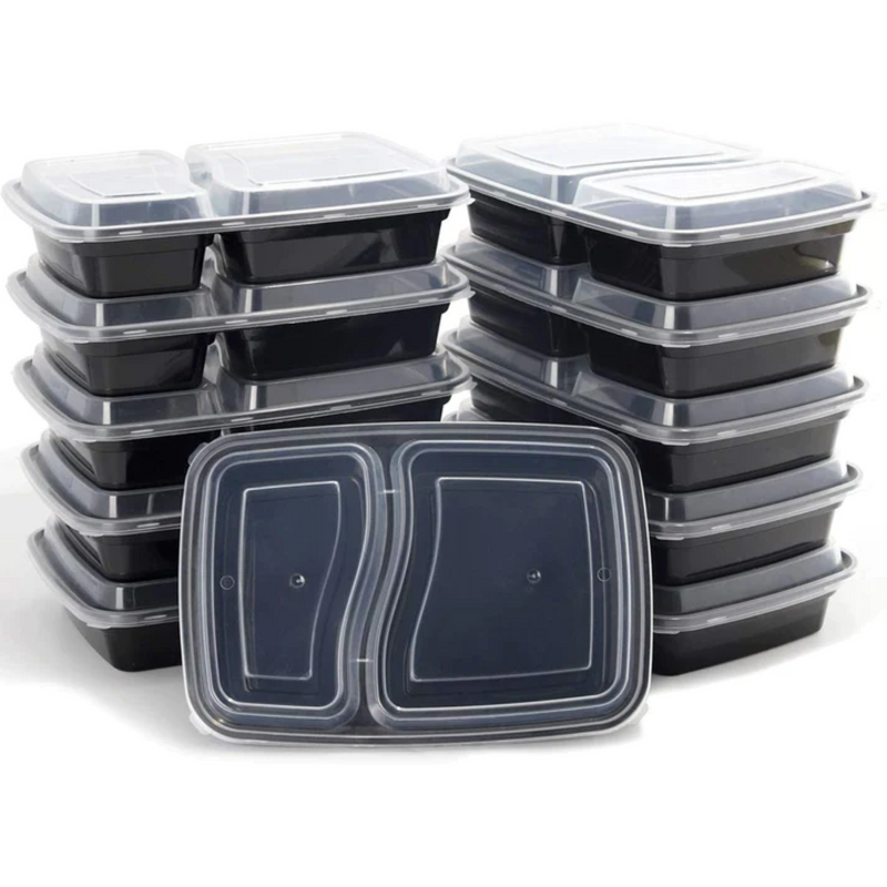 Load image into Gallery viewer, *WHOLESALE* 3oz Black Rectangular 2 Compartment Containers w/ lids | 150ct/Case VeZee
