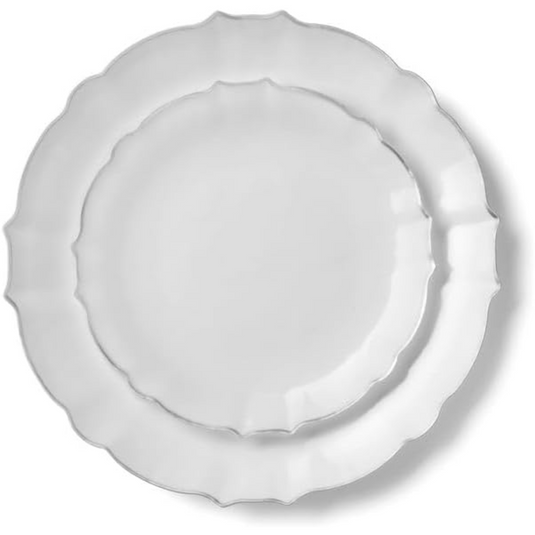 LUXE Collection White With Silver Rim 10.25" Premium Heavyweight Plastic Plates VeZee