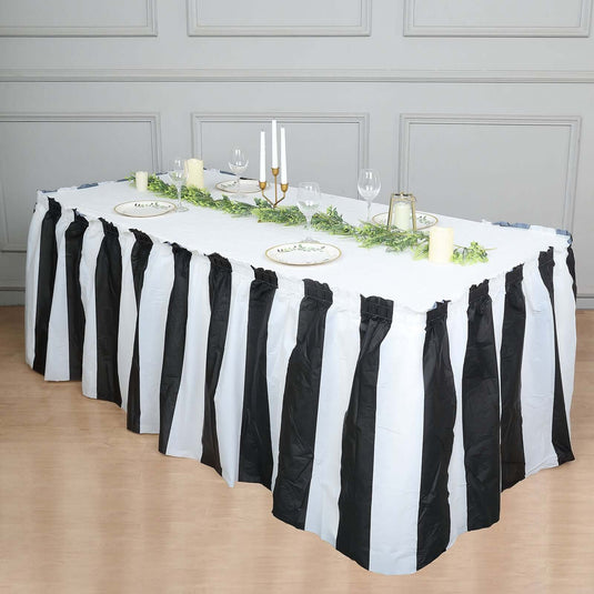 Plastic Table Skirt White/Black Stripe - Reliable Disposable Skirt for Parties 14ft 10 Mil Table Skirts PROstorez Default Title