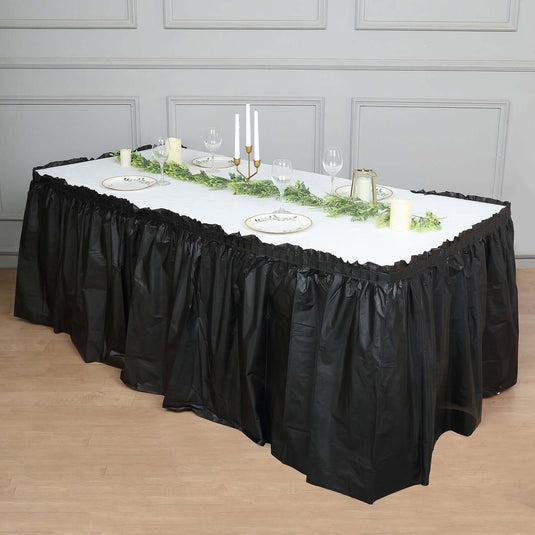 Plastic Table Skirt Black Ruffled - Durable Disposable Skirt for Events 14ft Table Skirts PROstorez Default Title