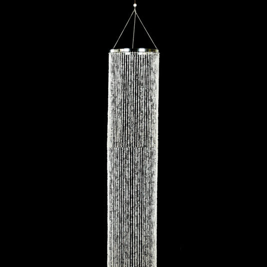 14ft Hanging Beaded Crystal Column Chandelier, Tall Beads Curtain Round with Silver Metal Hoop and Hanging Chain Centerpieces HIER_9900