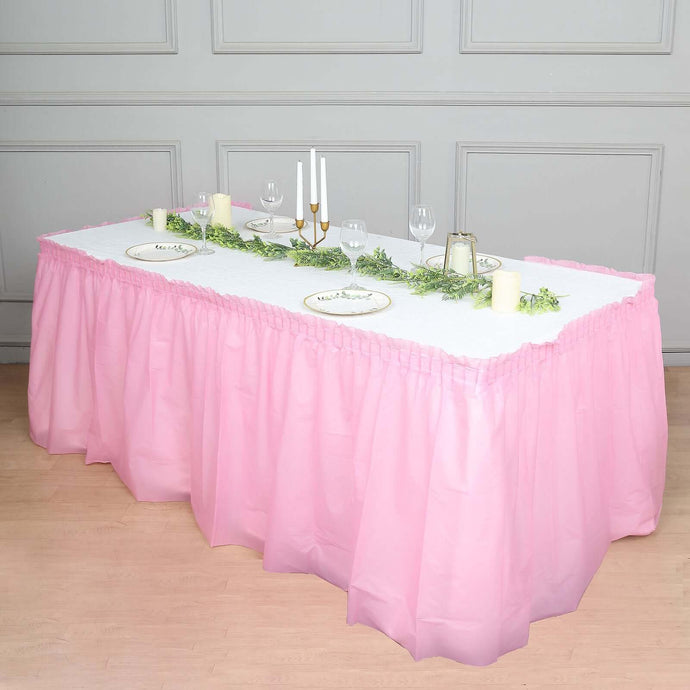 Plastic Table Skirt Pink Ruffled - Durable Disposable Skirt for Events 14ft Table Skirts PROstorez Default Title