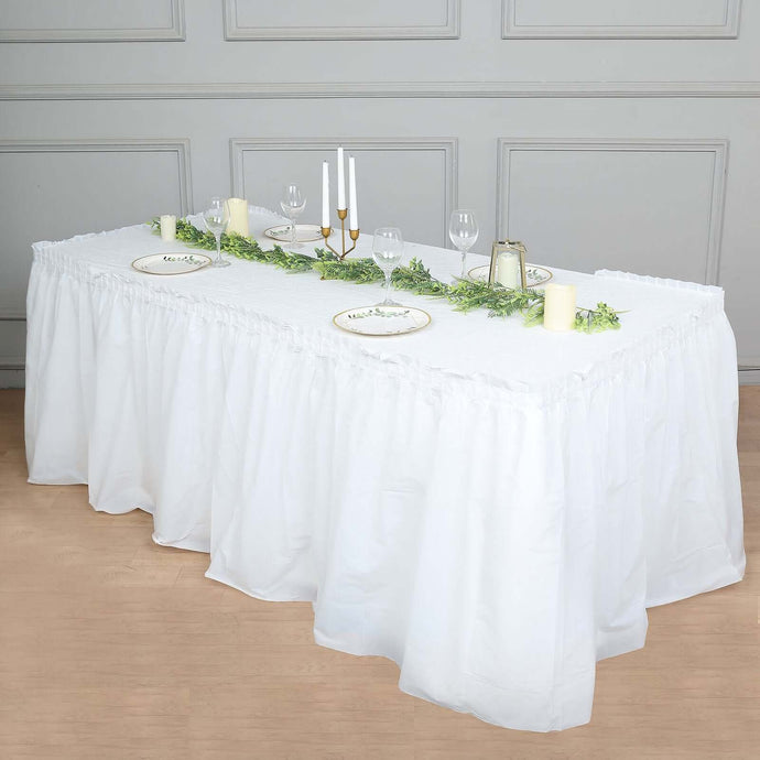 Plastic Table Skirt White Ruffled - Durable Disposable Skirt for Events 14ft Table Skirts PROstorez Default Title